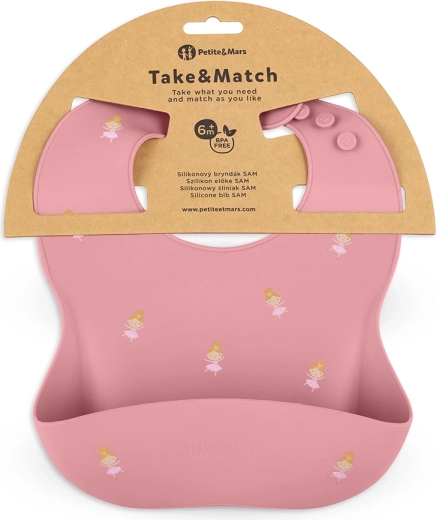 Petite&Mars σαλιάρα σιλικόνης Take&Match rose princesses 6m+