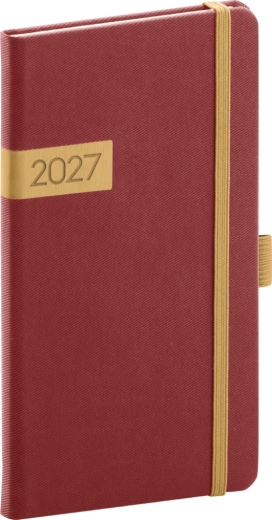 Τσεπάτο ημερολόγιο Notique Twill 2027 μπορντό-χρυσό 9 × 15,5 cm