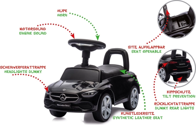 Παιδικό όχημα Mercedes-Benz C-Class 2 σε 1, μαύρο