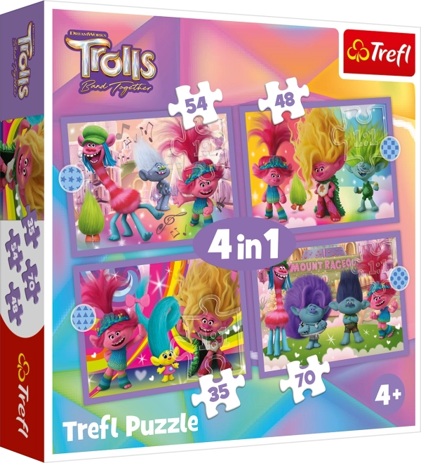 Παζλ Trefl Trolls 3: Πολύχρωμη περιπέτεια 4σε1 (35, 48, 54, 70 κομμάτια)