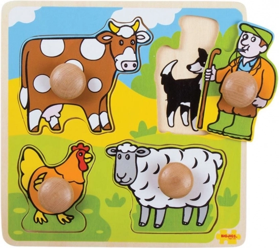 Bigjigs Toys εκπαιδευτικό ξύλινο παζλ με ένθετα – φάρμα
