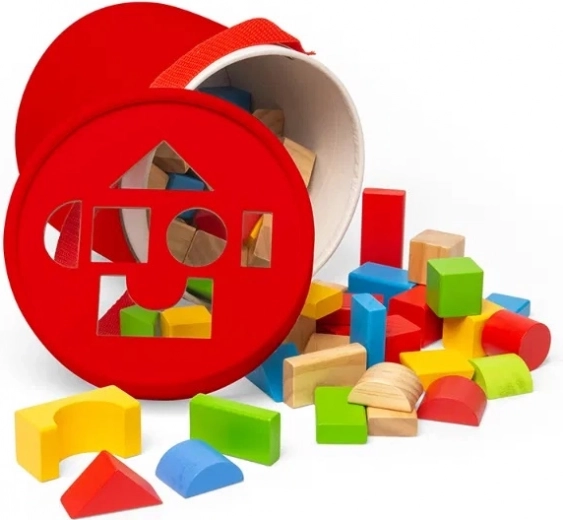 Bigjigs Toys ξύλινα τουβλάκια και παιχνίδι ταξινόμησης σχημάτων σε τύμπανο