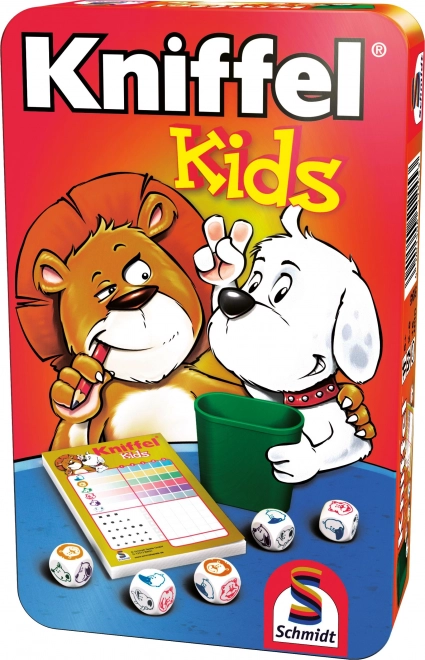 Παιδικό παιχνίδι ζαριών KNiffel Kids σε μεταλλικό κουτί
