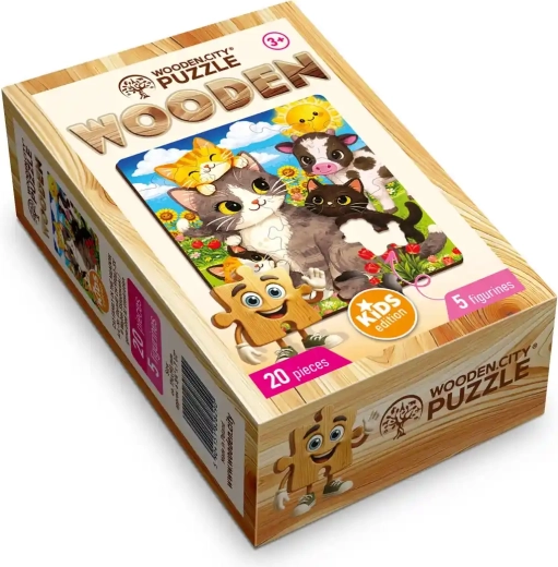 WOODEN CITY ξύλινο παζλ λιβάδι με γάτες 20 κομματιών