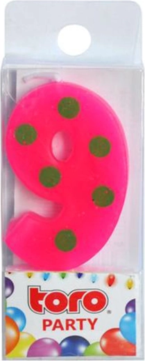 Κερί τούρτας αριθμός 9 TORO, με στικ για κάρφωμα 4,5 cm