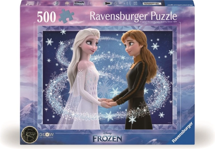 Παζλ Ravensburger Disney Frozen (Η Βασίλισσα του Χιονιού) Έλσα και Άννα 500 κομμάτια, φωσφορίζον στο σκοτάδι