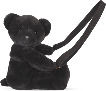 Doudou λούτρινη τσάντα χιαστί αρκουδάκι, μαύρη 30 cm