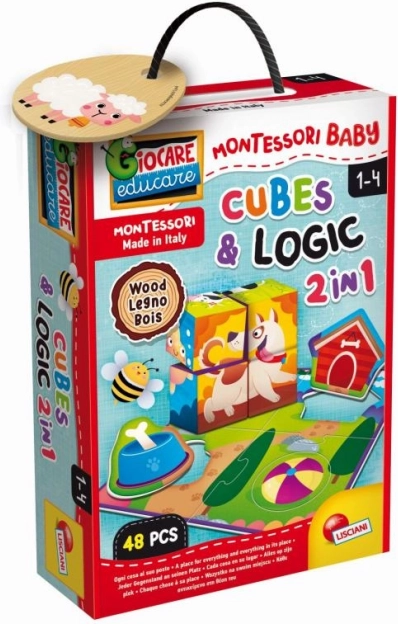 Ξύλινοι κύβοι Montessori με ζωάκια για λογική