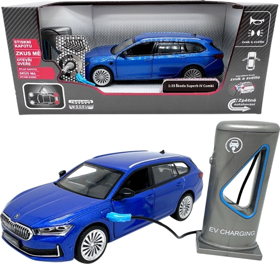 Μεταλλικό μοντέλο Škoda Superb IV Combi με σταθμό φόρτισης, μπλε 1:35