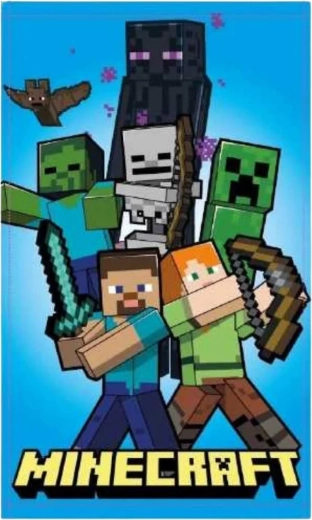 Παιδική πετσέτα χεριών Minecraft 30 × 50 cm με τους Steve, Alex, Creeper και Enderman