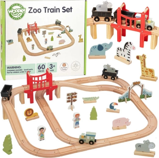 Woopie Green ξύλινος σιδηρόδρομος τρένου zoo XL – μαγνητικό τρένο, γέφυρα και 60 τεμάχια, FSC