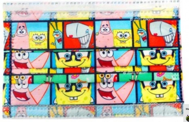 Παιδική μάσκα μίας χρήσης με μοτίβο Spongebob με το παντελόνι