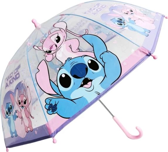 Διάφανη παιδική ομπρέλα Lilo & Stitch με τον Stitch και την Angel, ροζ