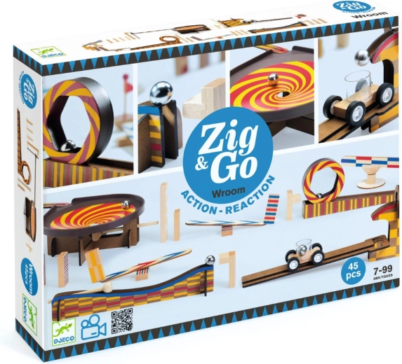 Ξύλινη πίστα με μπίλιες Djeco Zig & Go, 45 κομμάτια