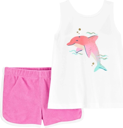 Carter's δίκομπο σετ τιραντέ μπλουζάκι και σορτς Pink dolphin για κοριτσάκι (9 μ.)