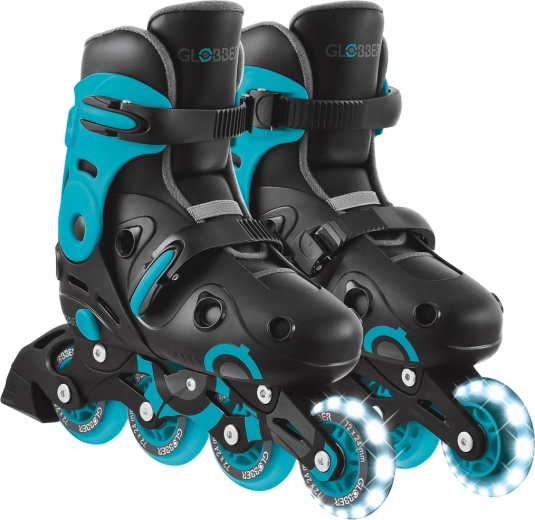 Globber Go Skates Lights παιδικά inline πατίνια με φωτιζόμενο μπροστινό τροχό LED μαύρο-μπλε 34–37