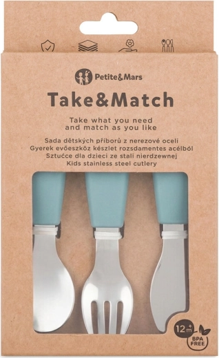 Petite&Mars σετ παιδικών μαχαιροπίρουνων από ανοξείδωτο ατσάλι Take&Match Frosted sky 12m+