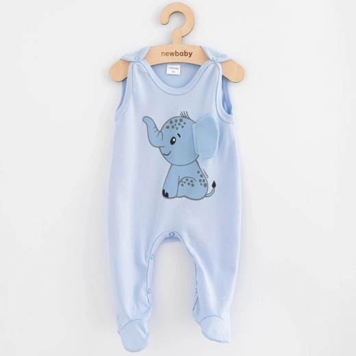 Παιδικά βαμβακερά φορμάκια με ποδαράκια New Baby Happy Elephant μπλε 56 (0–3 μ.)