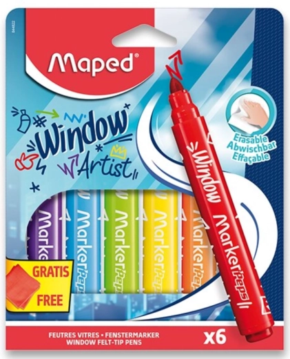 Μαρκαδόροι για παράθυρα Maped Window, 6 τεμ. με πανάκι μικροϊνών
