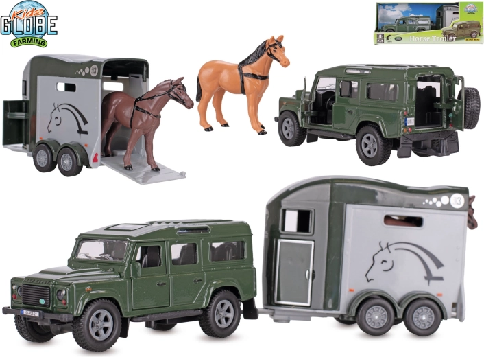 Kids Globe Farming Land Rover με τρέιλερ για άλογα, pull-back