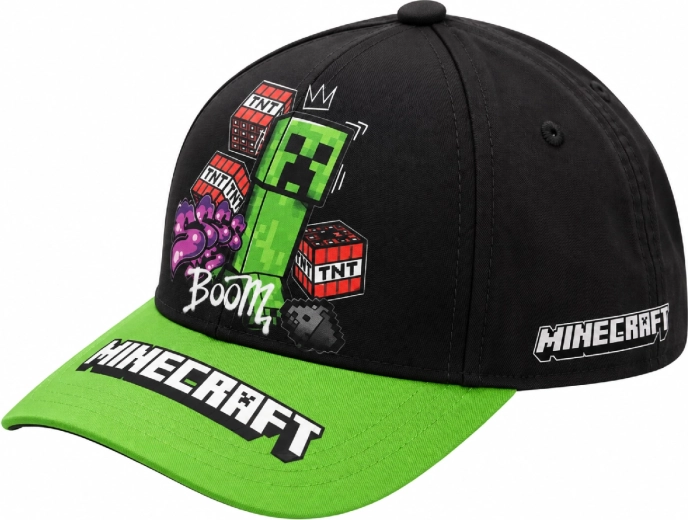 Παιδικό καπέλο τζόκεϊ Minecraft Creeper Boom μαύρο-πράσινο, 55 cm
