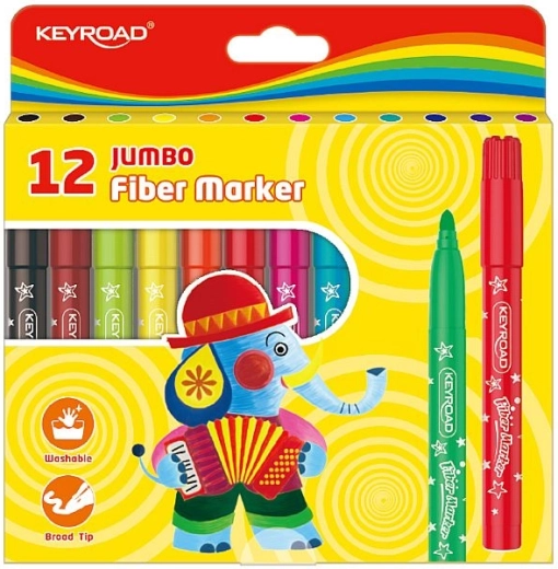 Πλενόμενοι μαρκαδόροι KEYROAD Jumbo, 12 χρώματα