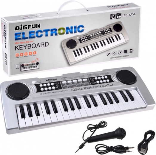 Μίνι πλήκτρα 37 πλήκτρων με μικρόφωνο για τραγούδι – ασημί
