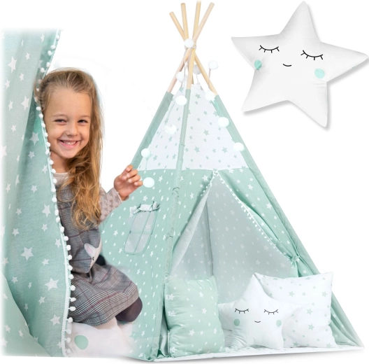 Παιδικό teepee με φωτάκια – μέντα με αστεράκια