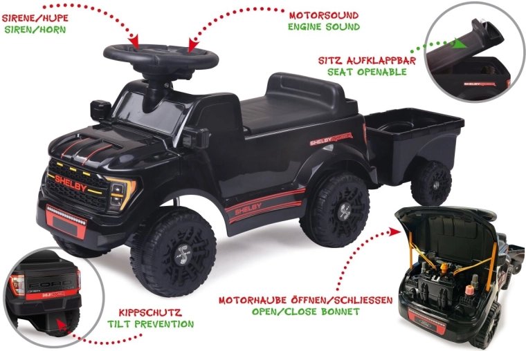 Παιδικό όχημα Shelby Ford F-150 Raptor με ρυμουλκούμενο, μαύρο