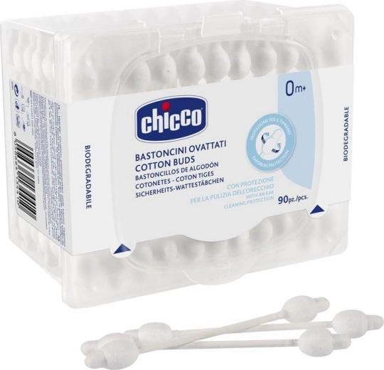 Μπατονέτες Chicco με ανατομικό σχήμα, 100% βαμβάκι, 90 τεμ.