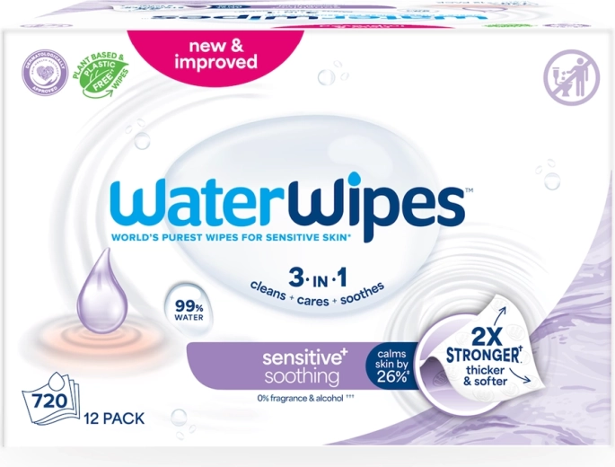 WaterWipes Soothing Clean 3 σε 1 υγρά μαντηλάκια με λεβάντα 60 τεμ. - 12 τεμ.