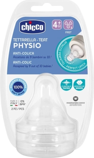 Chicco θηλή για μπιμπερό γρήγορης ροής 4μ+, 2 τεμ.