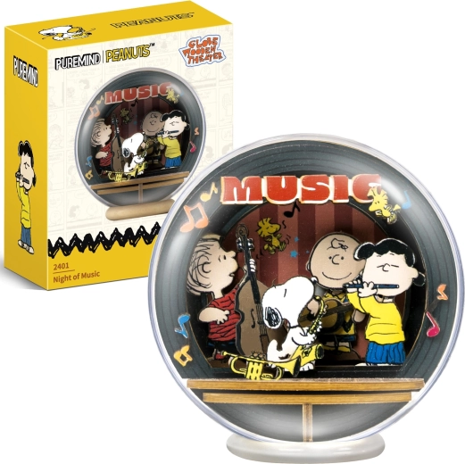 Puremind ξύλινο 3D μοντέλο SNOOPY PEANUTS σε σφαίρα – νυχτερινή συναυλία DIY παζλ