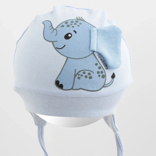 Βαμβακερό βρεφικό σκουφάκι New Baby Happy Elephant μπλε