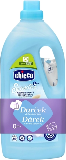 Chicco μαλακτικό ρούχων Baby Sensitive Sweet Powder 1,5 l (60 πλύσεις) + υγρά μαντηλάκια 72 τεμ.