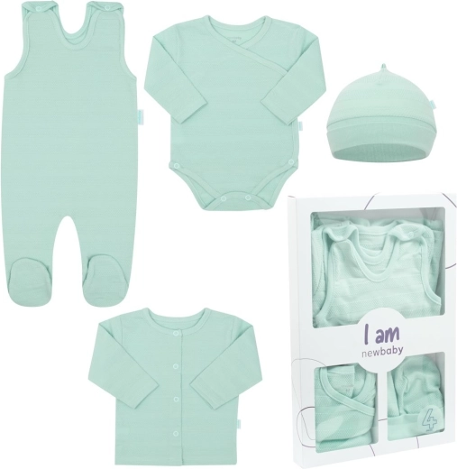 4τεμ. νεογνικό σετ για το μαιευτήριο NEW BABY I AM, μέντα, μέγεθος 62 (3–6 μηνών)