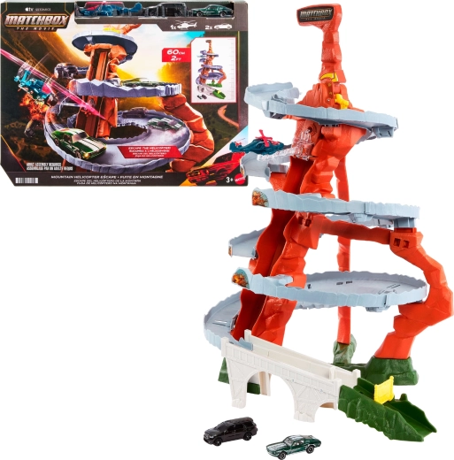 Matchbox The Movie ορεινή καταδίωξη με ελικόπτερο σετ παιχνιδιού (πίστα + 2 αυτοκινητάκια + ελικόπτερο)