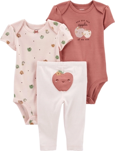 Carter's σετ 3 τεμαχίων για μωρό Pink Apple – 2× κορμάκι με κοντό μανίκι και κολάν