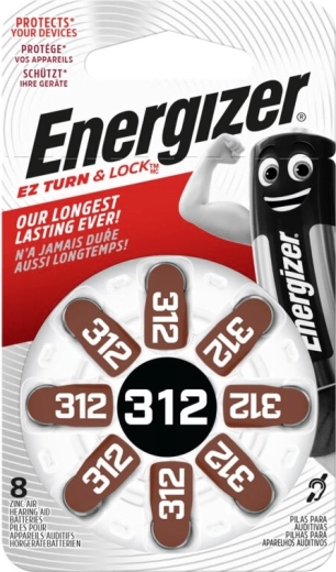 Energizer 312 κουμπωτές μπαταρίες για ακουστικά βαρηκοΐας, 8 τεμ.