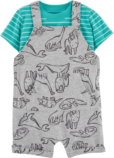 Carter's σετ 2 τεμαχίων για αγόρια με μοτίβο δεινοσαύρων (μπλουζάκι και σορτς με τιράντες) – NB/μέγεθος 56