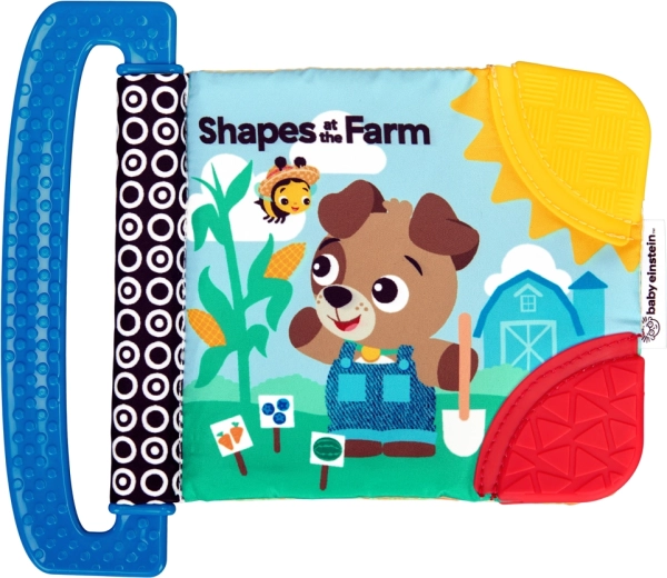 Baby Einstein μαλακό βιβλιαράκι με μασητικά και υφές Shapes at the Farm από τη γέννηση