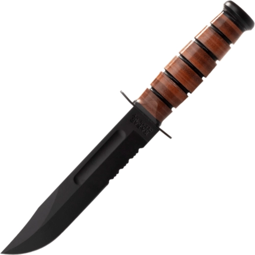 Τακτικό μαχαίρι KA-BAR USMC με μερικώς οδοντωτή λεπίδα, δερμάτινη λαβή και θήκη