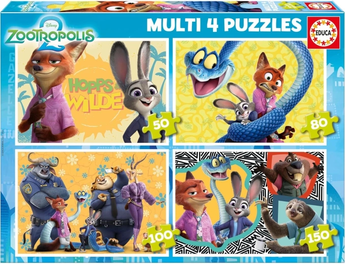 Educa παζλ Zootropolis 4σε1 – παιδικό προοδευτικό παζλ (50, 80, 100 και 150 κομμάτια)