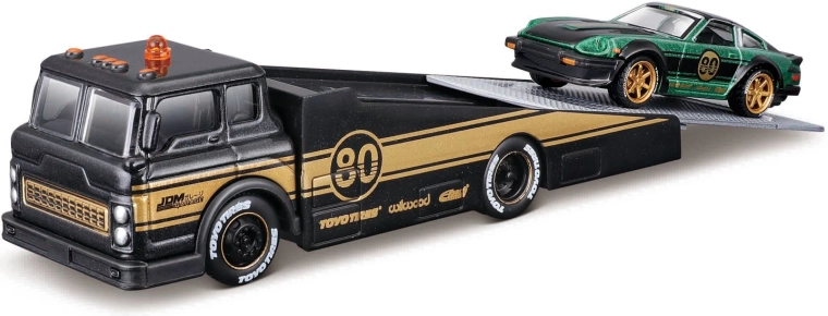 Maisto Design Elite Transport φορτηγό μεταφοράς με ράμπα και 1980 Datsun 280ZX 1:64