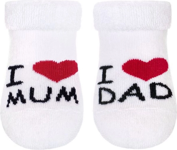 Παιδικές πετσετέ κάλτσες New Baby I Love Mum and Dad λευκές