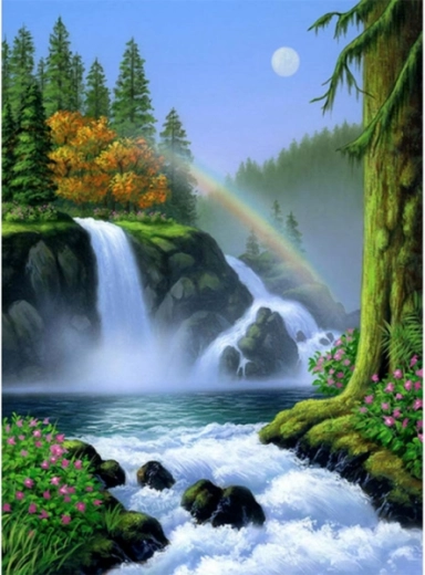 Διαμαντένιο μωσαϊκό (diamond painting) καταρράκτης με ουράνιο τόξο 30 × 40 cm - 1 τεμάχιο