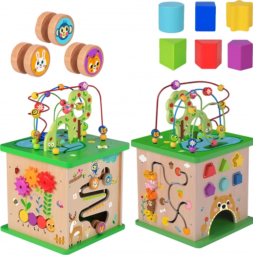 TOOKY TOY ξύλινος εκπαιδευτικός κύβος δραστηριοτήτων 5 σε 1 με ζωάκια