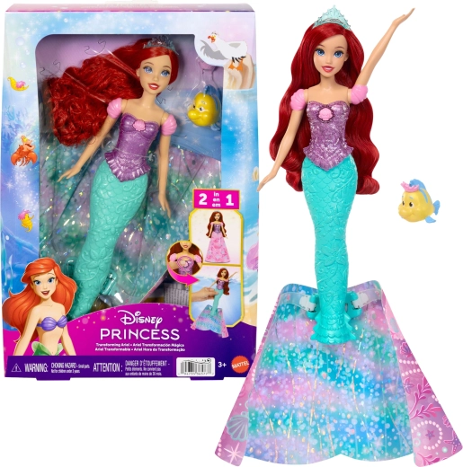 Κούκλα Disney Princess Άριελ 2σε1 πριγκίπισσα και γοργόνα με αξεσουάρ