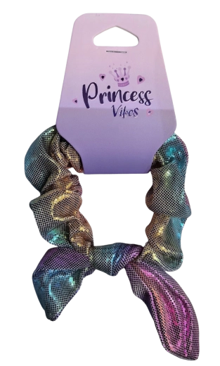 PINK ολογραφικό λαστιχάκι μαλλιών scrunchie με φιόγκο - 1 τεμάχιο