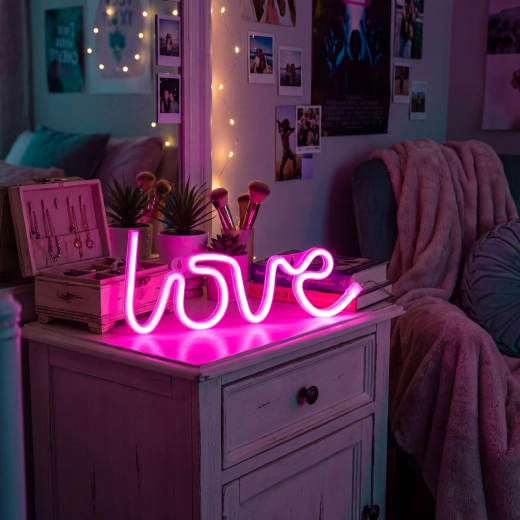 Ροζ νέον λάμπα LED Love
